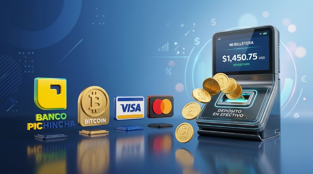 Billetera en USD con Banco Pichincha, Bitcoin, Visa y Mastercard
